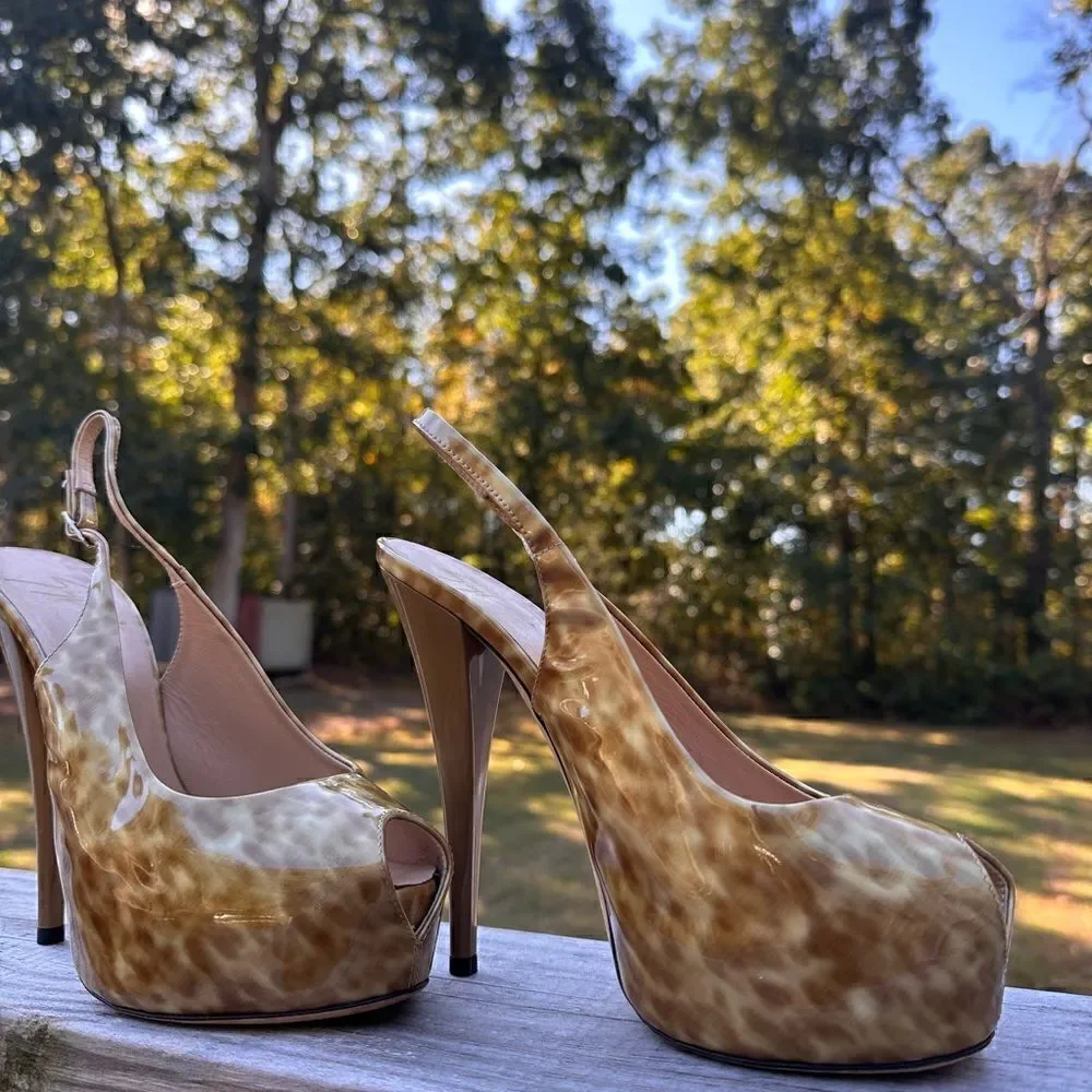 Giuseppe Zanotti Patent Leather Peep-Toe Slingback Heels - Size 38
